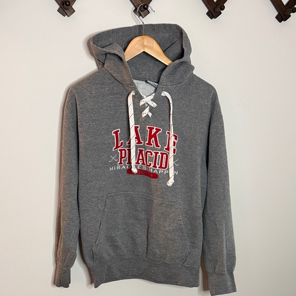 MV Sport Other - MV Sport Lake Placid Hockey Lace-Up Hoodie Gray Medium Cozy Pullover